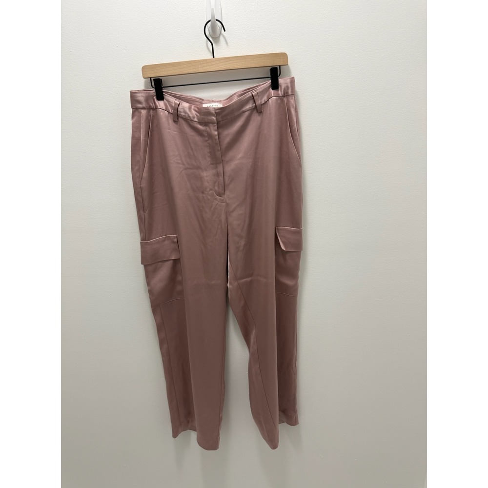 Babaton Aritzia Pink Satin Cargo Pants High Waisted Straight Leg Size 14